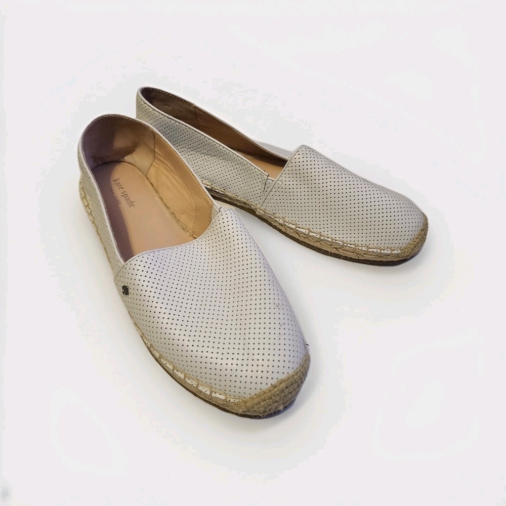 Kate Spade Leather Perforated White Espadrilles Flats Loafers Size 11M‎ Slip On